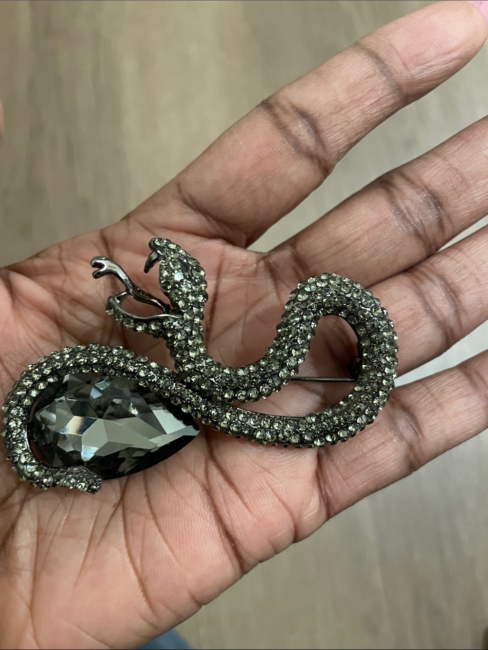 Crystal Snake Brooch Pin - Gray Rhinestone Accent